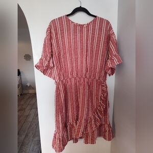 Red and White Striped Ruffle Dress #257